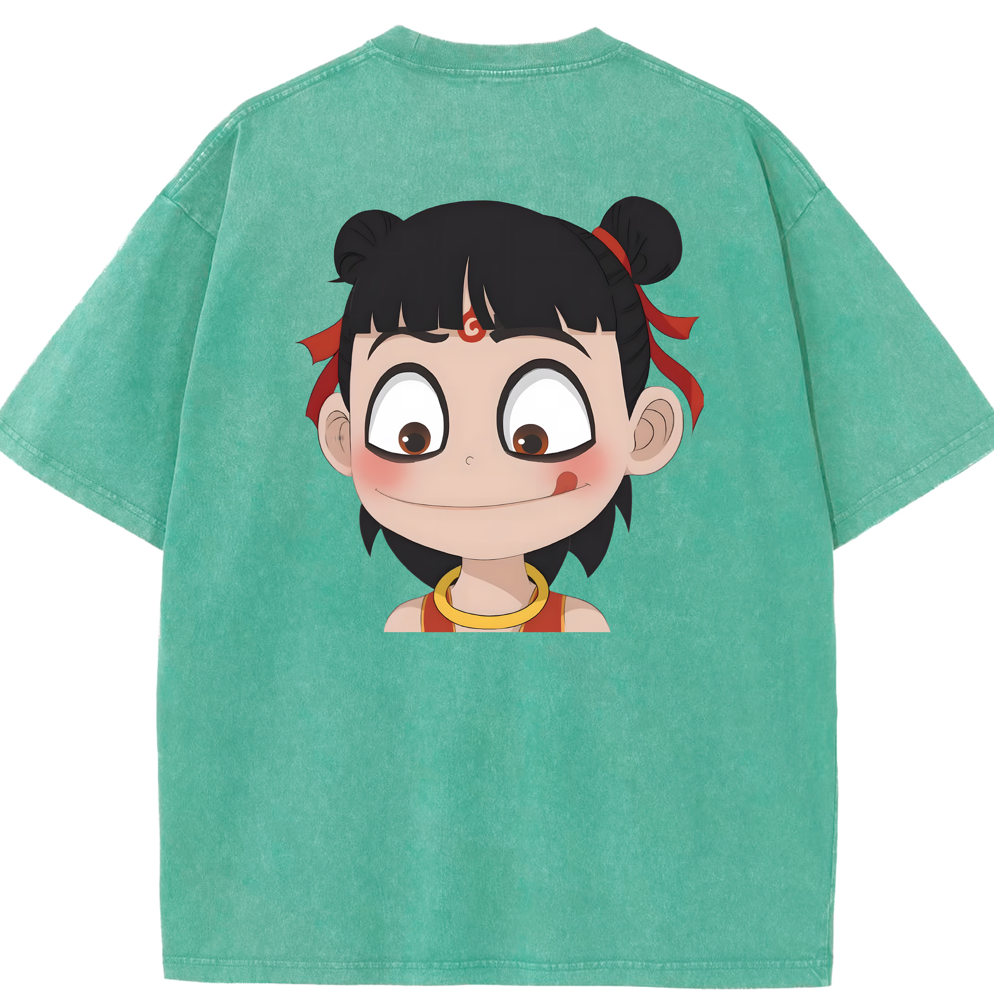（画像用） Ne Zha 2 ナタ 魔童の大暴れ 綿100% ヴィンテージ風 半袖Tシャツ（背面プリント）